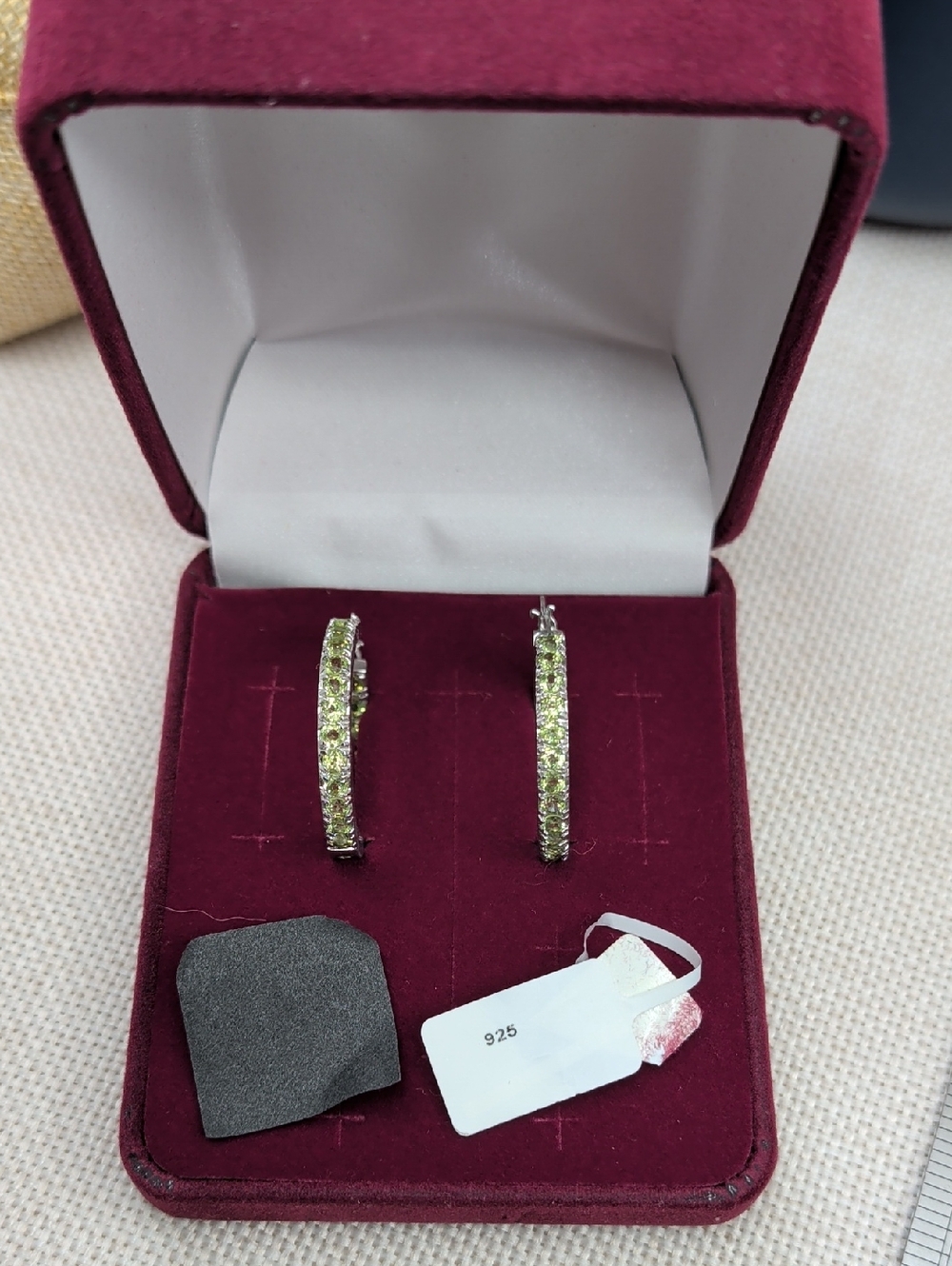 SETA 925 Sterling Silver Peridot Inside Outside Hoop Earrings Estate